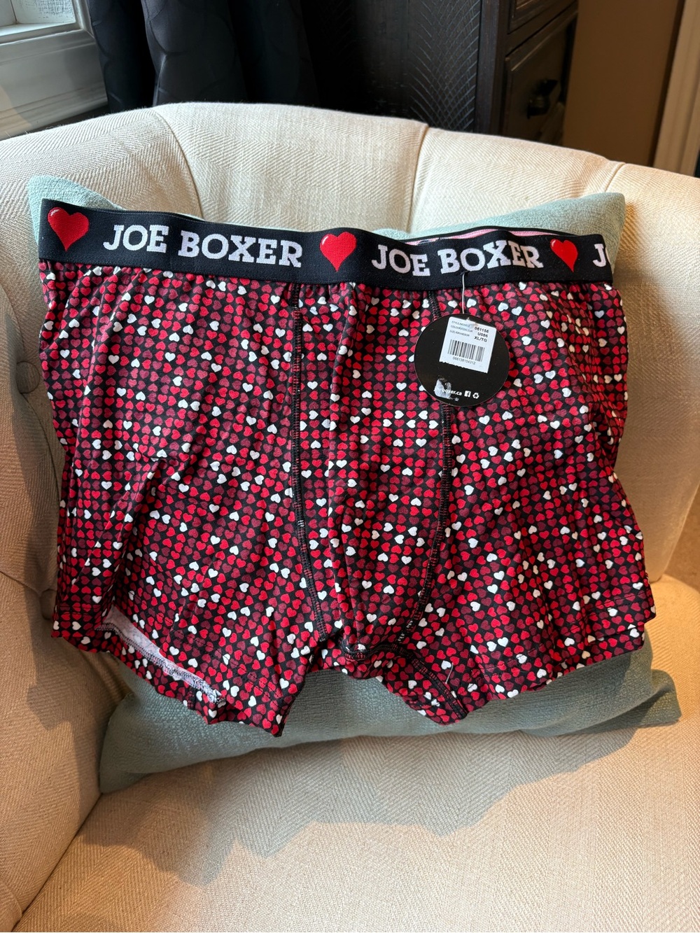 Joe Boxer Black Boxer Briefs with Red and White Heart Print